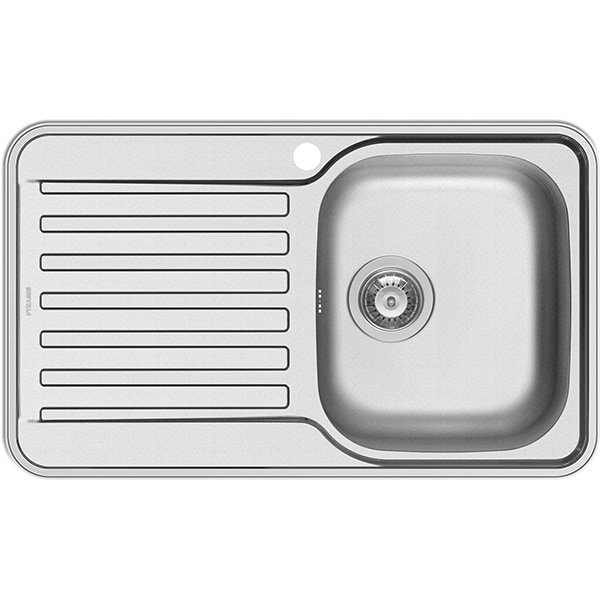 Pachet chiuveta PYRAMIS Space Smart, 1 cuva, picurator stanga, inox texturat + baterie, gri