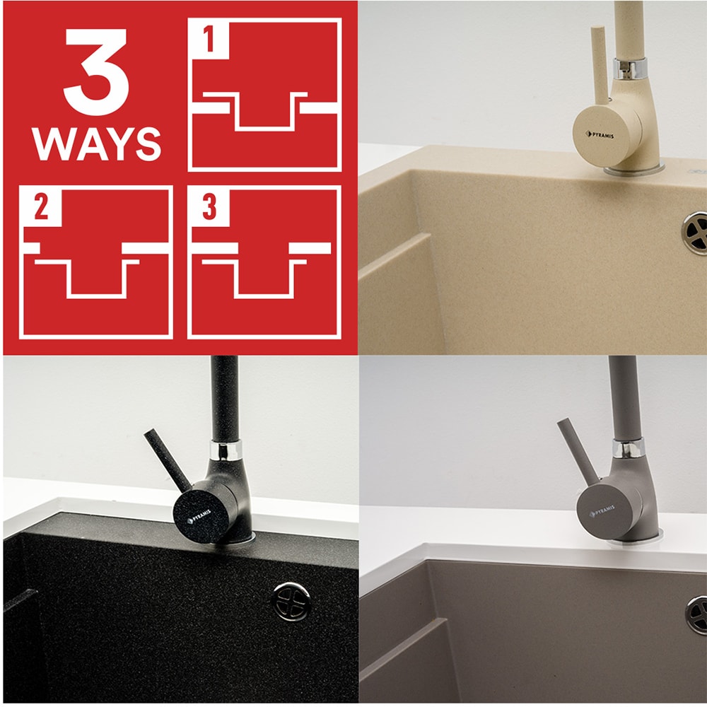 Pachet chiuveta PYRAMIS Chiuveta Altexia Bell Square 67, compozit granit + baterie, gri