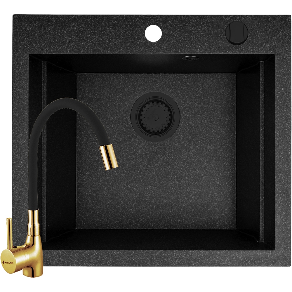 Pachet chiuveta PYRAMIS Elegance 57, 1 cuva, compozit granit + baterie, negru