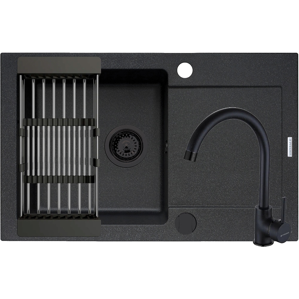 Pachet chiuveta PYRAMIS Plus 79, 1 cuva, picurator reversibil, compozit granit + baterie, negru