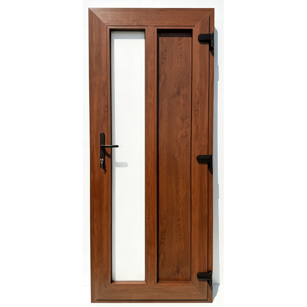 Usa exterior FENSTERWELT, cu geam, dreapta, PVC, 86 x 205 cm, nuc