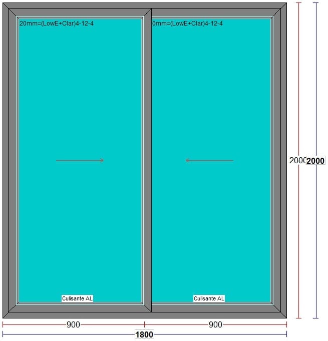 Usa exterior FENSTERWELT, cu geam, 1 camere, glisare, aluminiu, 180 x 200 cm, gri