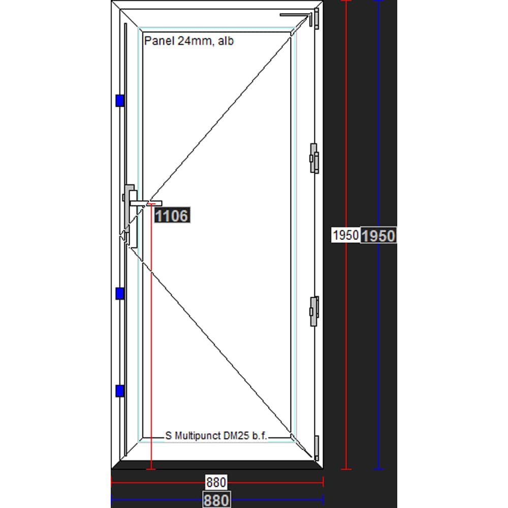 Usa exterior FENSTERWELT, fara geam, dreapta, PVC, 88 x 195 cm, alb