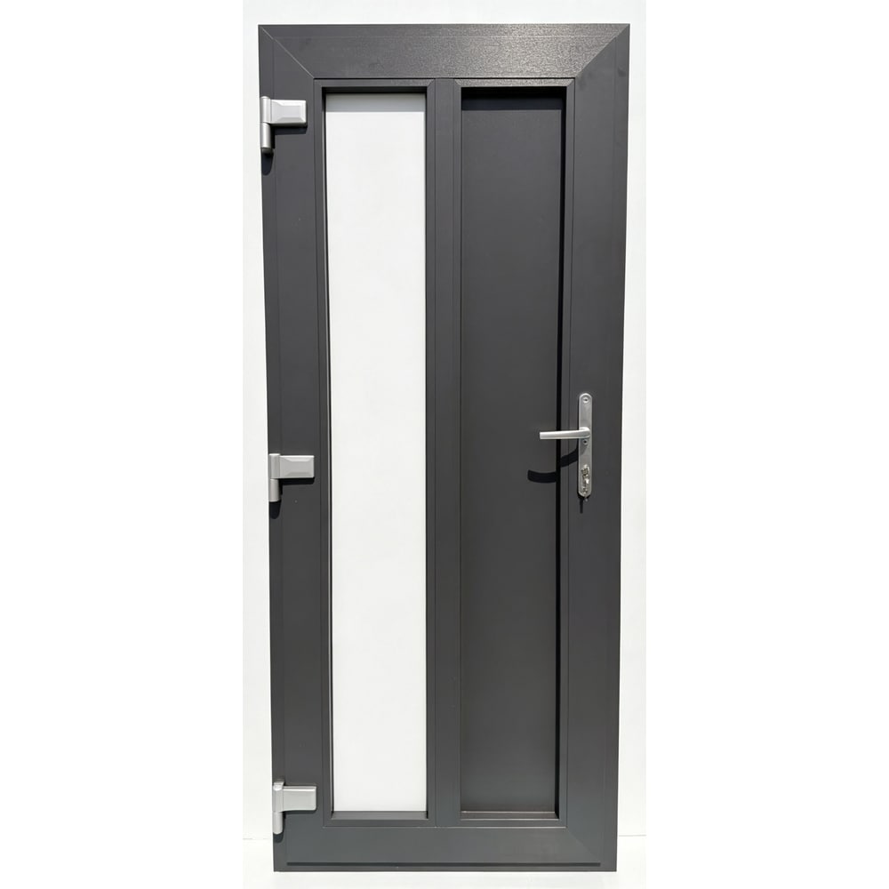 Usa exterior FENSTERWELT, cu geam, stanga, PVC, 96 x 205 cm, gri antracit