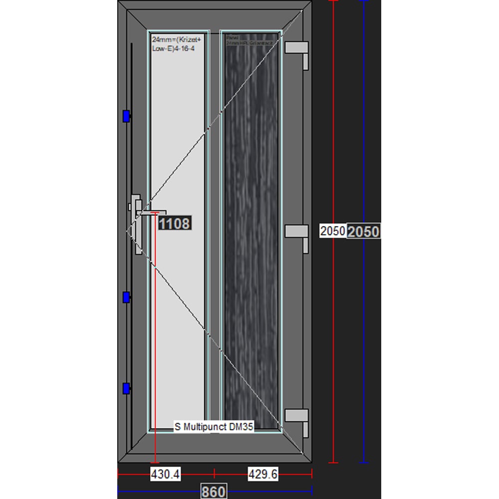 Usa exterior FENSTERWELT, cu geam, dreapta, PVC, 96 x 205 cm, gri antracit