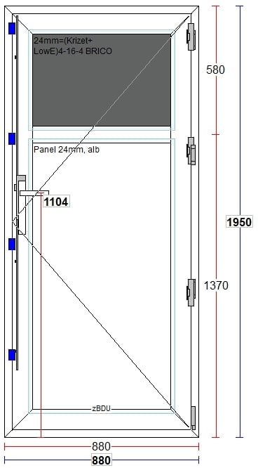 Usa exterior FENSTERWELT, cu geam, 4 camere, 1/3, dreapta, PVC, 88 x 195 cm, alb