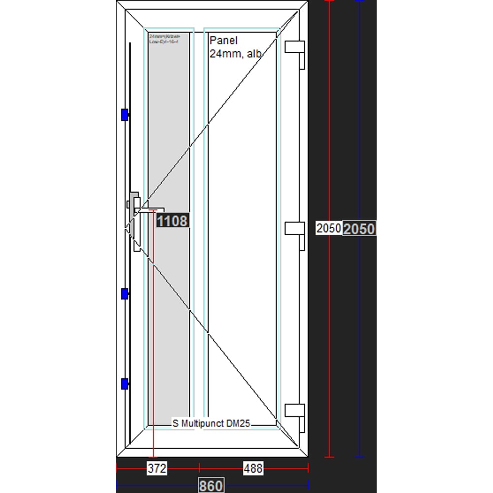 Usa exterior FENSTERWELT, cu geam, dreapta, PVC, 96 x 205 cm, alb