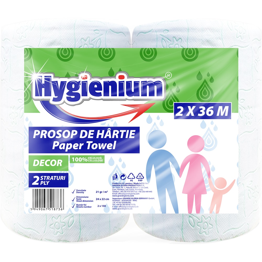 Prosoape de hartie HYGIENIUM Decor, 2 straturi, 2 role x 36 m