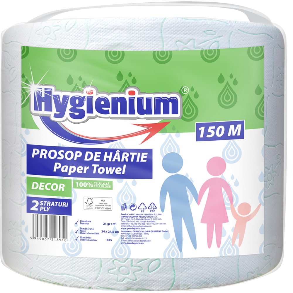 Prosoape de hartie HYGIENIUM Decor, 2 straturi, 150 m
