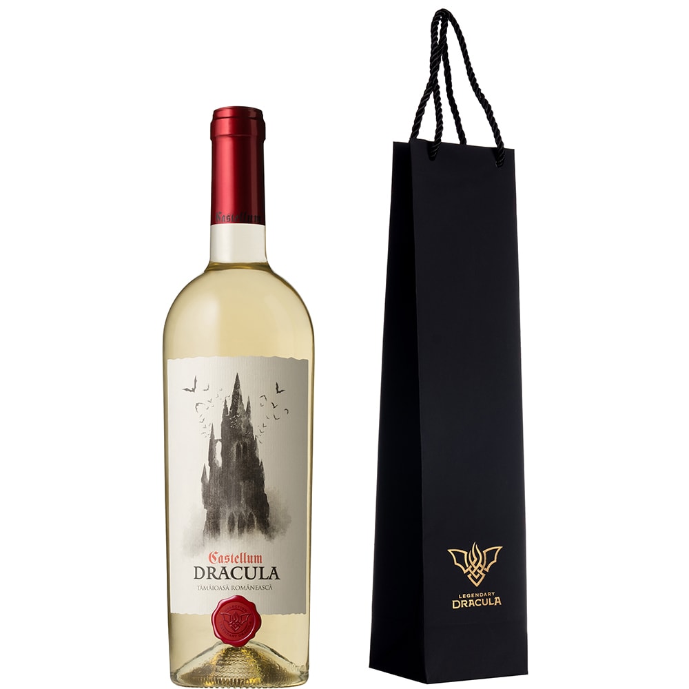 Vin alb sec Castellum Dracula Tamaioasa Romaneasca + Wine Bag, 0.75L