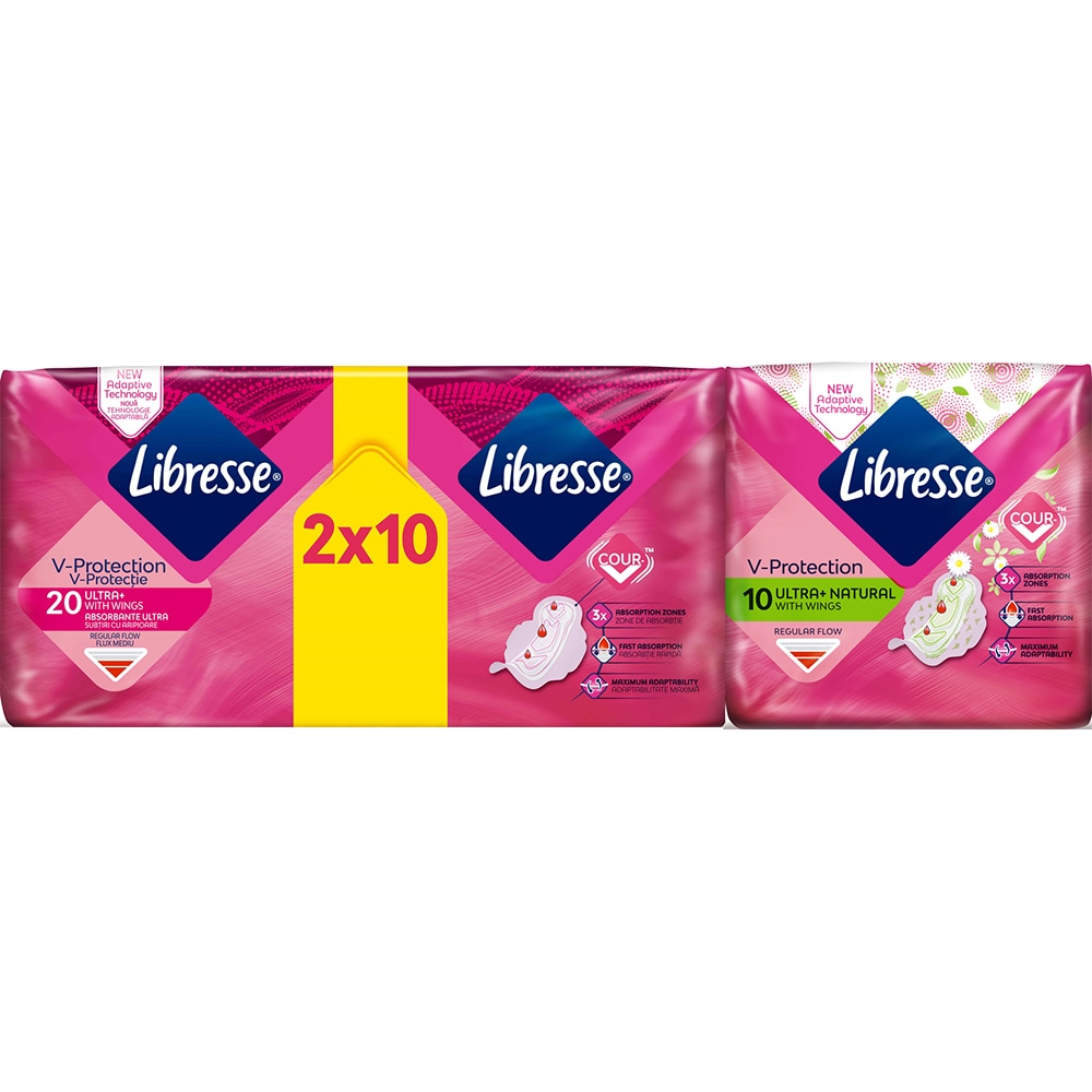 Pachet absorbante LIBRESSE: Ultra Normal Duo, 20buc + Ultra Normal Musetel & Aloe Vera, 10buc