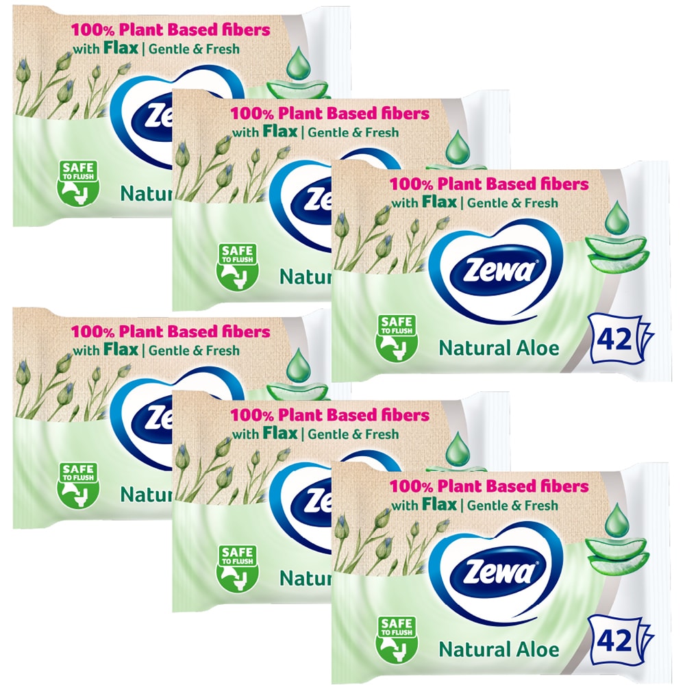 Hartie igienica umeda ZEWA Aloe Vera, 6 pachete, 42 bucati