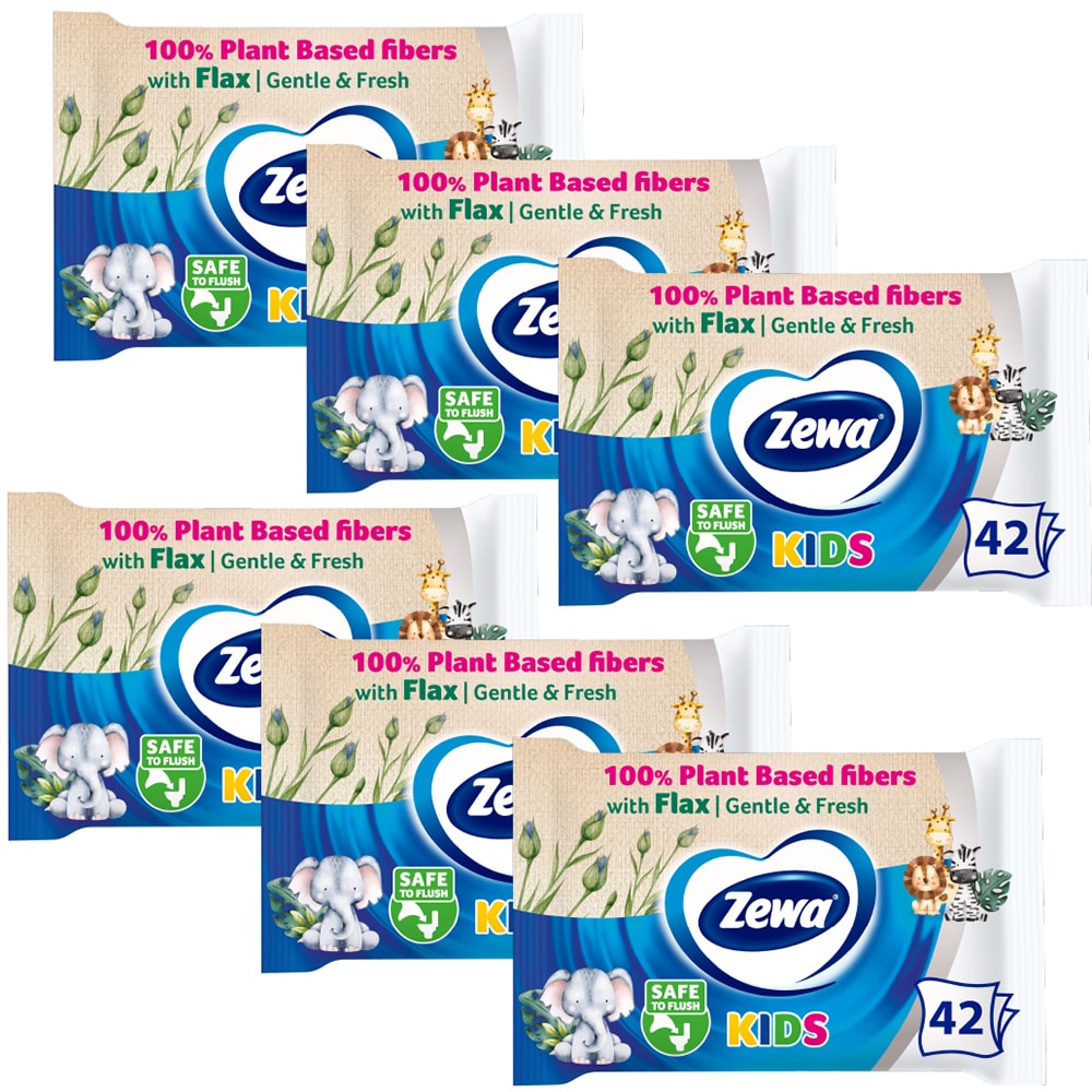 Hartie igienica umeda ZEWA Kids, 6 pachete, 42 bucati