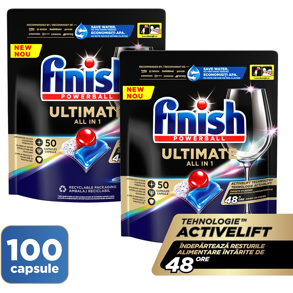 Detergent pentru masina de spalat vase FINISH Quantum Ultimate, 2 x 50 tablete