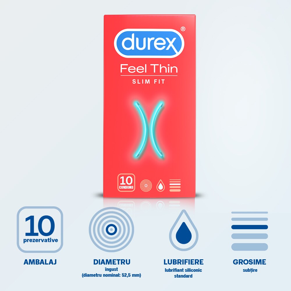 Prezervative DUREX Feel Thin Slim Fit, 10 buc