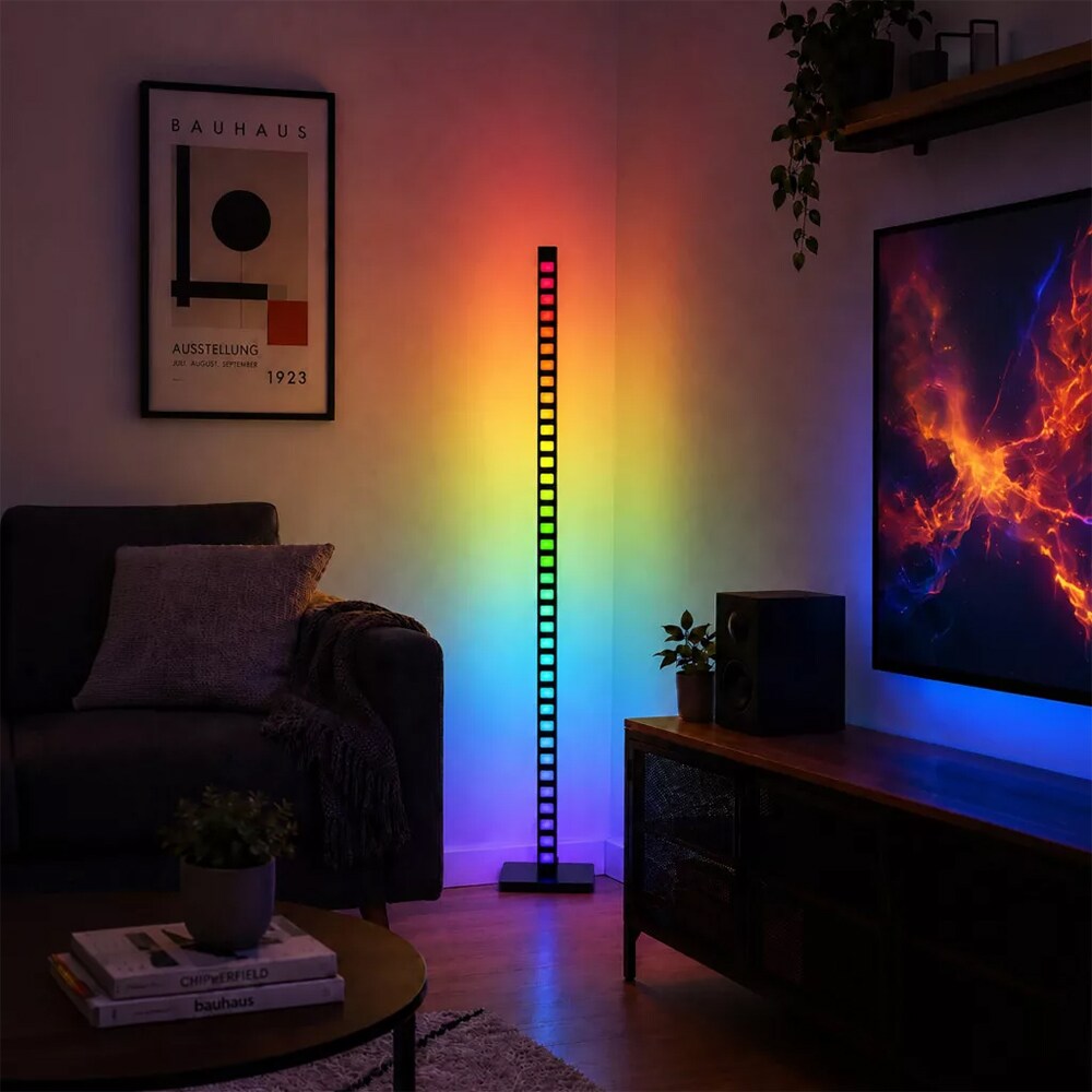 Stalp LED RGB AVIDE, 10W, senzor muzical lumini, telecomanda, negru