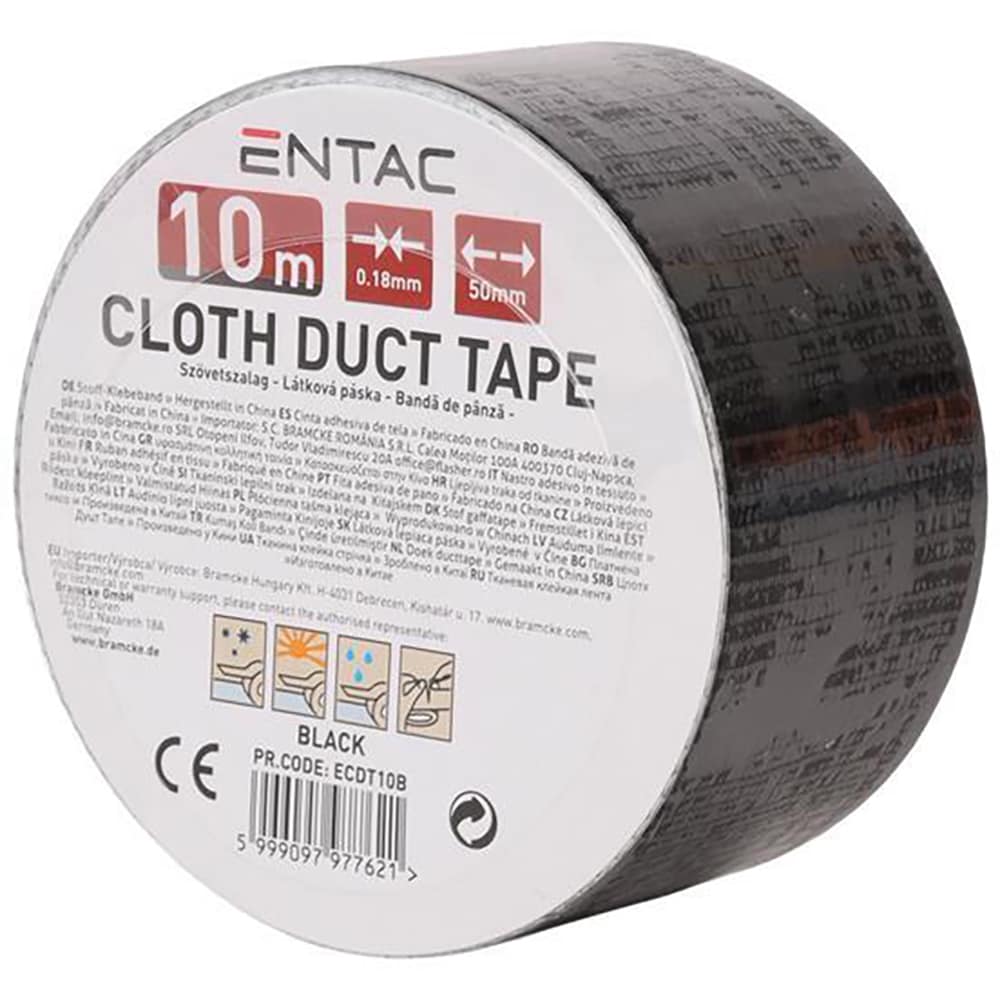 Banda adeziva ENTAC, insertie textila, 50mm x 10m, negru