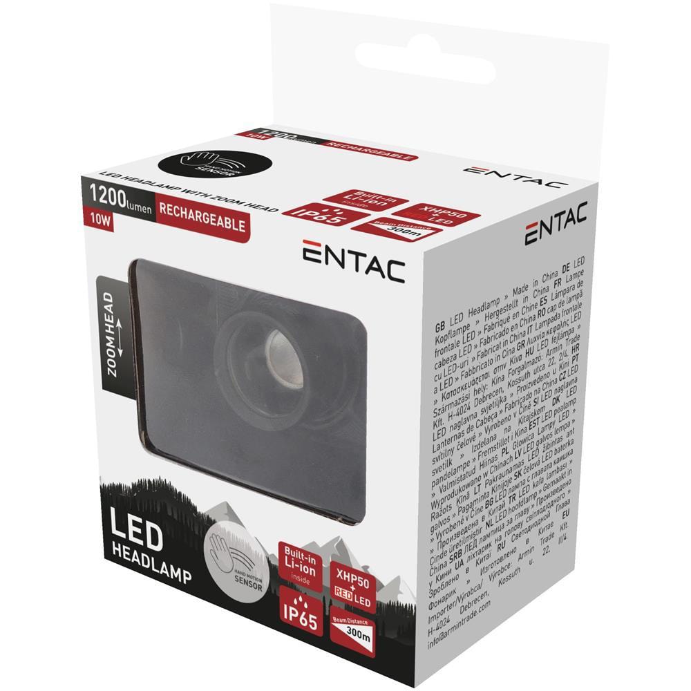 Lanterna LED frontala ENTAC EHL-ZH-10W-R, 1200LM, IP65, gri