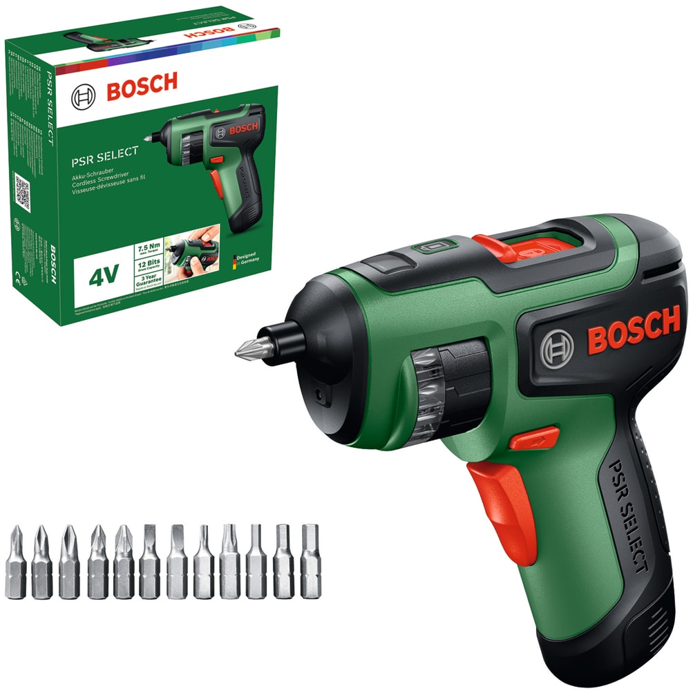 Surubelnita electrica BOSCH PSR Select, 4V, 210rpm, 7.5Nm, 12 accesorii