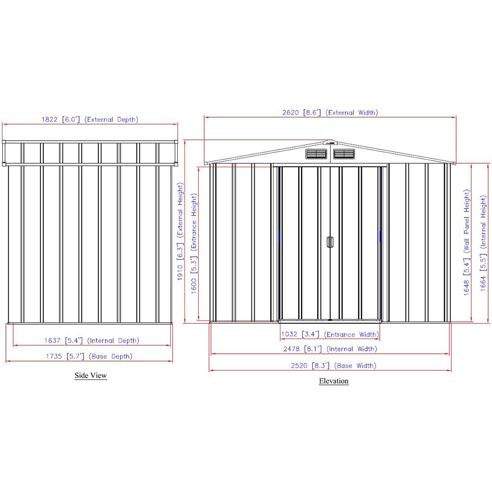Casuta gradina DURAMAX Eco 8X6, otel, 262 x 182.2 x 191 cm, antracit