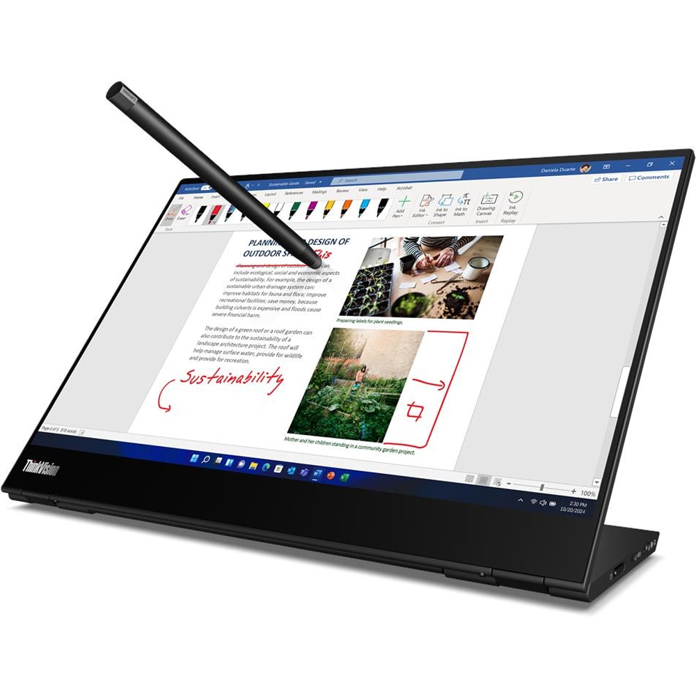 Monitor LED IPS LENOVO ThinkVision M14t Gen 2, 14", Touch, 2.2K, 60 Hz, negru