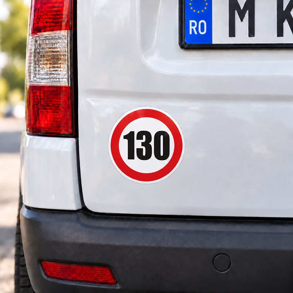 Indicator limitare viteza CREATIVE SIGN, 130Km/h, autoadeziv, 12 x 12cm
