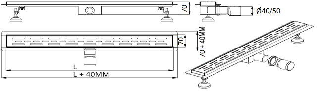 Rigola dus ERMETIQ Stylish Design VEN-S607C, 35 l/min, 600 x 70 mm, D 40mm