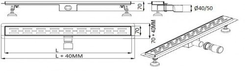 Rigola dus ERMETIQ Retro VEN-S407J, inox, 400 x 70 mm, D 40/50mm, argintiu