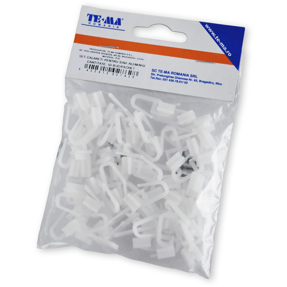 Set 50 carlige perdea TE-MA, PVC, 9 cm, alb
