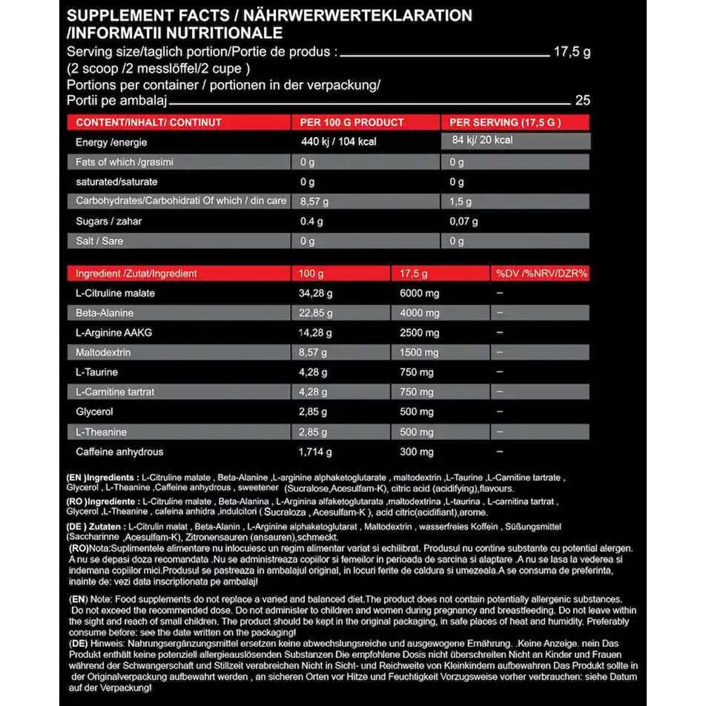 Supliment Pre-workout Vampire Blood, struguri, 450 g, NATURAL PLUS