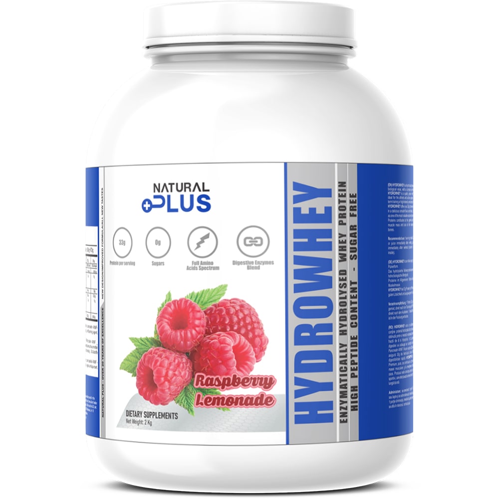 Pudra proteica Hydrowhey Protein, zmeura, 2 kg, NATURAL PLUS