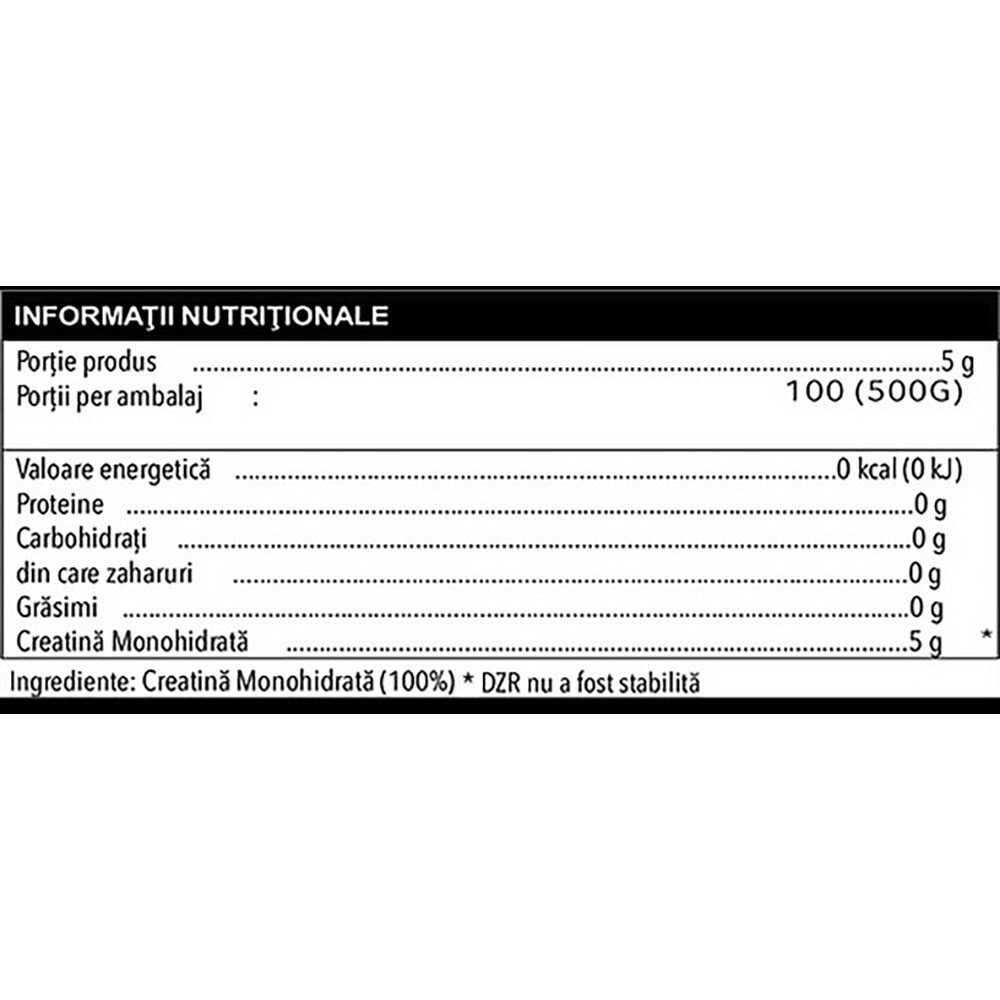 Creatina Monohidrata 100% pura, 500 g, NATURAL PLUS