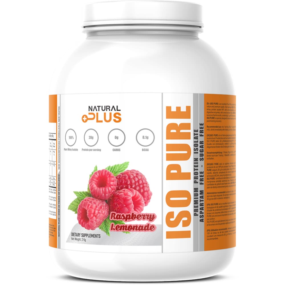 Pudra proteica Iso Pure Protein, zmeura, 2 kg, NATURAL PLUS