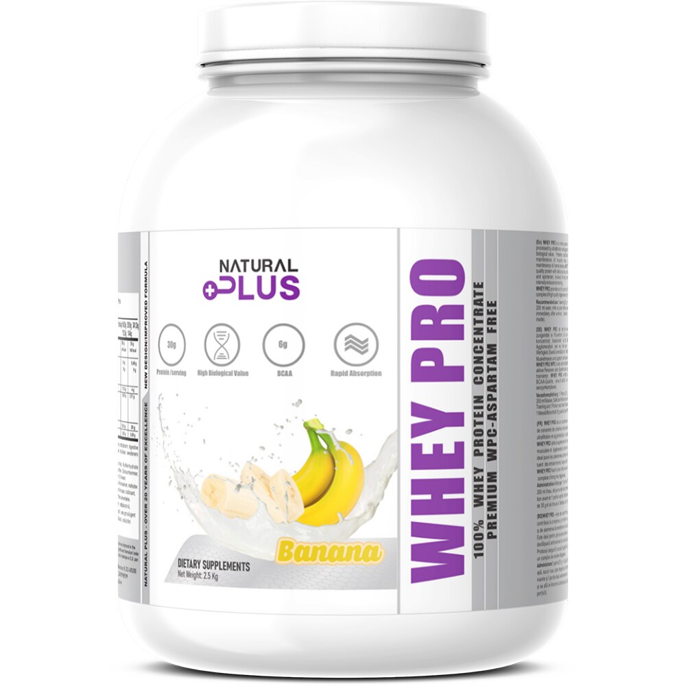 Pudra proteica Whey Pro Premium, banane, 2.5 kg, NATURAL PLUS