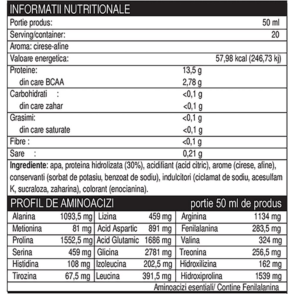 Supliment Amino Lichid, afine, visine si cirese, 1 l, NATURAL PLUS