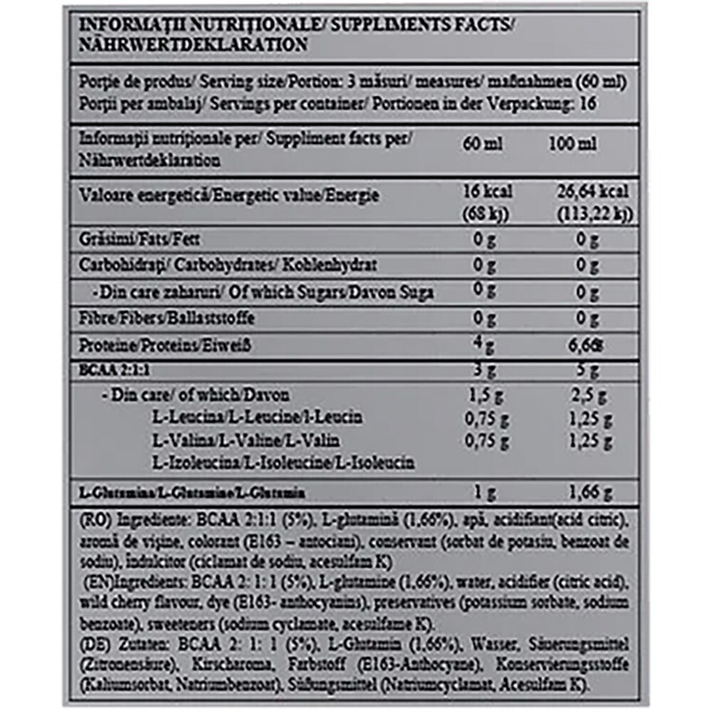 Supliment BCAA Ultra Lichid + L-Glutamina, lamaie, 1 l, NATURAL PLUS