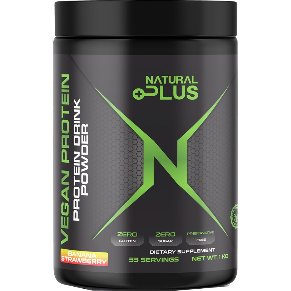 Proteina vegana, capsuni si banane, 1 kg, NATURAL PLUS