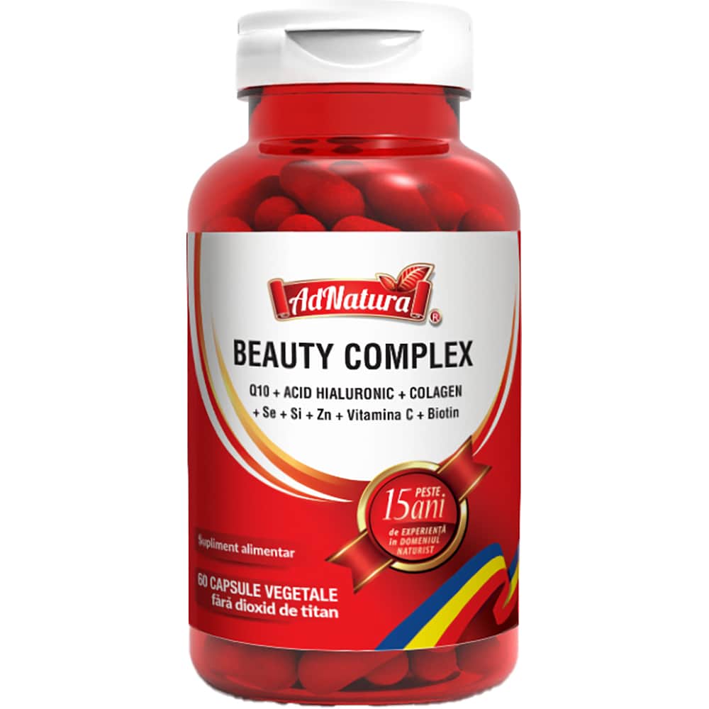 Supliment Beauty Complex Q10 + Acid Hialuronic + Colagen + Se + Si + Zn + Vitamina C + Biotina, 60 capsule, AD NATURA