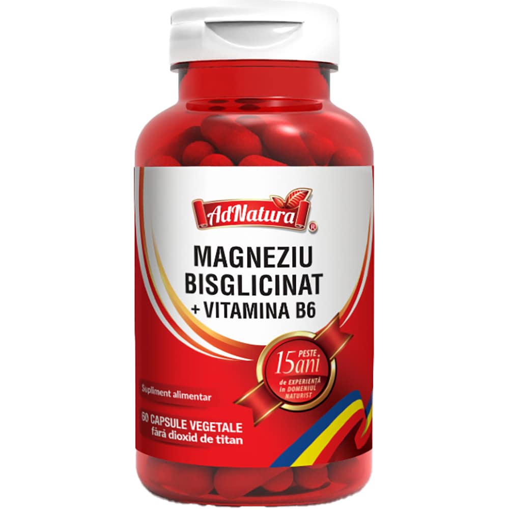 Supliment Magneziu bisglicinat + Vitamina B6, 60 capsule, AD NATURA