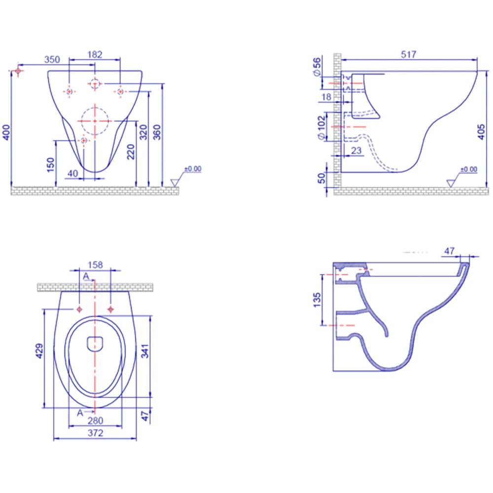 Set vas WC si rezervor incastrat WIRQUIN, montaj suspendat, evacuare orizontala, ceramica, 6l, alb