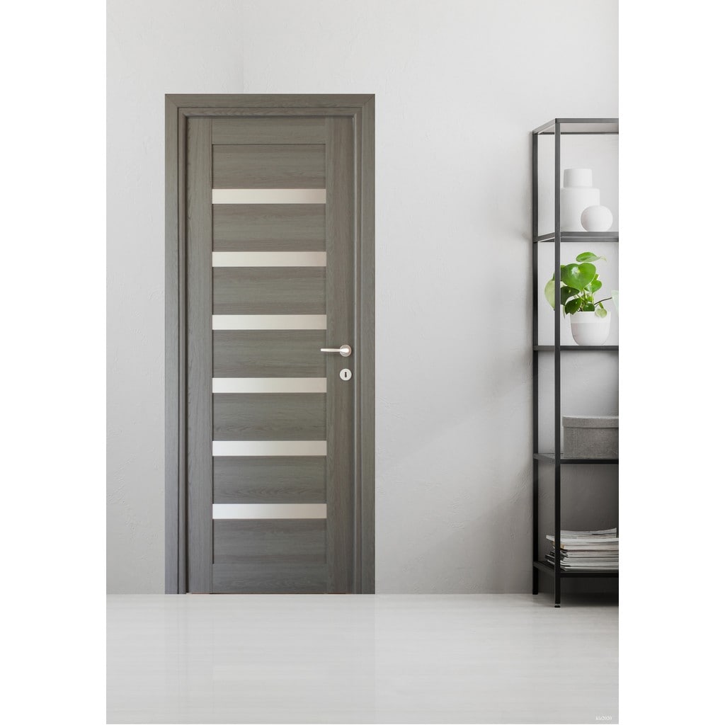 Usa interior Linneya, cu geam, reversibila, MDF, 78 x 203 cm, gri antracit