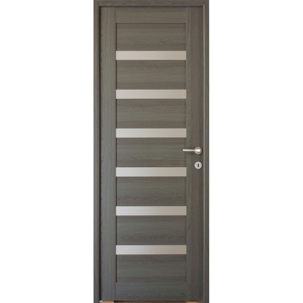 Usa interior Linneya, cu geam, reversibila, MDF, 78 x 203 cm, gri antracit
