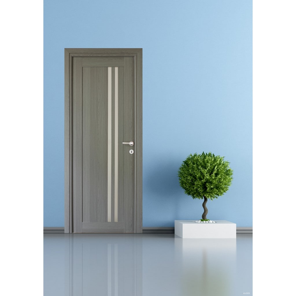 Usa interior Della, cu geam, reversibila, MDF, 88 x 203 cm, gri antracit
