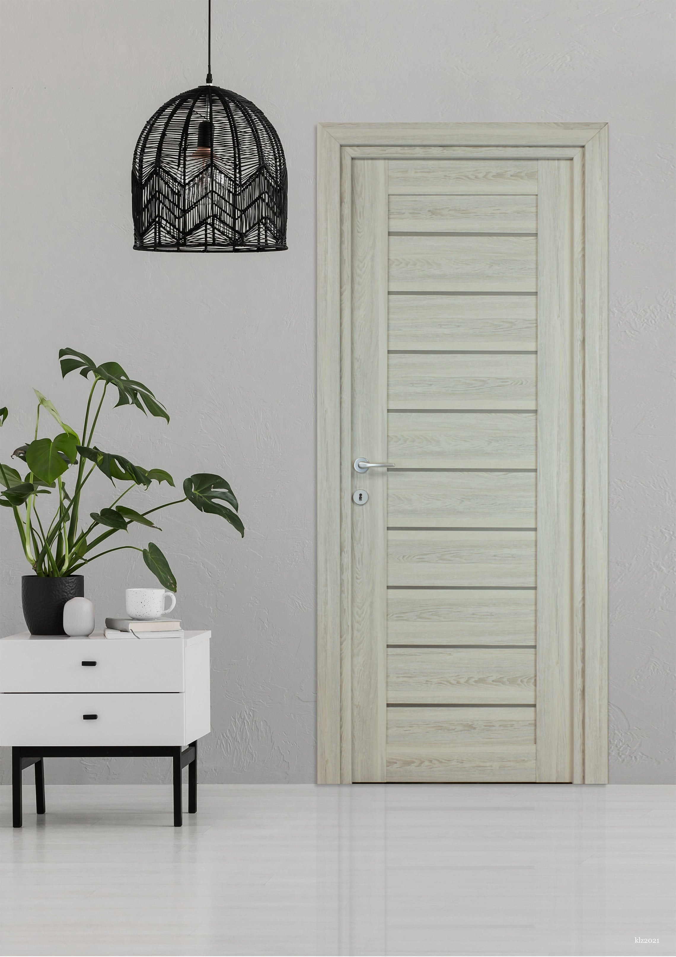 Usa interior Tarra, cu geam, reversibila, MDF, 78 x 203 cm, gri deschis
