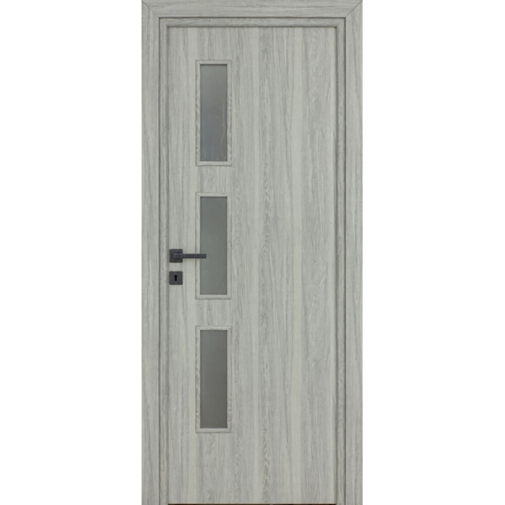 Usa interior Karpat Solo, cu geam, reversibila, MDF, 78 x 203 cm, gri deschis