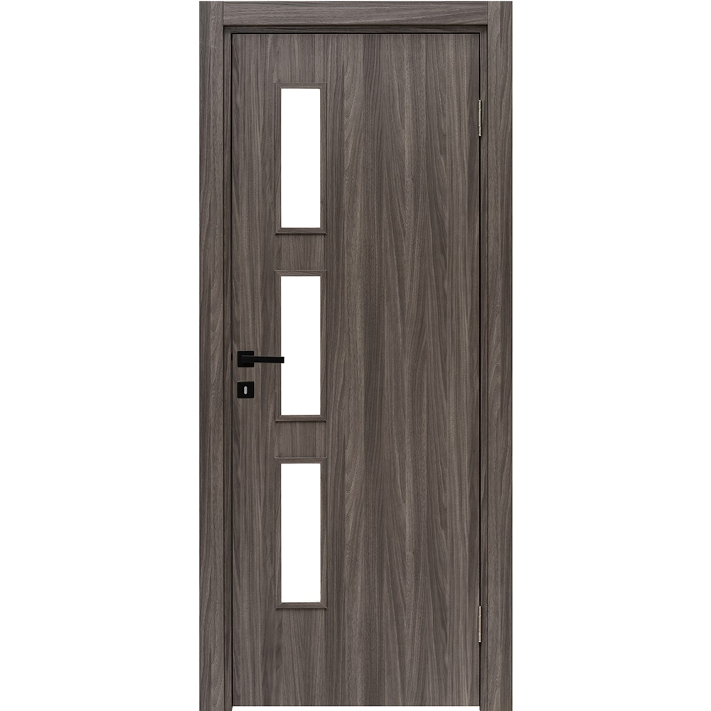 Usa interior Karpat Solo, cu geam, reversibila, MDF, 68 x 203 cm, gri stejar