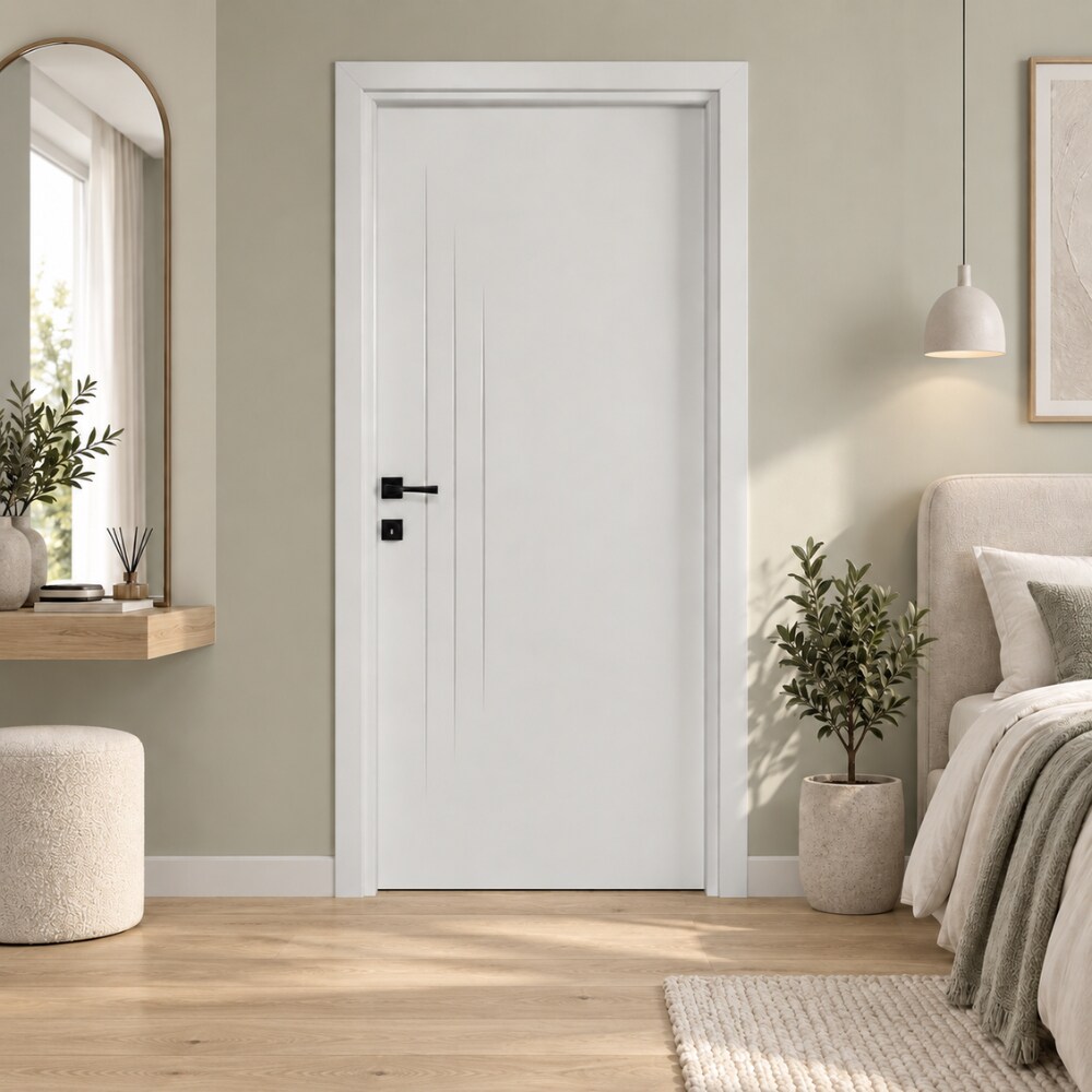 Usa interior Three Lines, fara geam, reversibila, MDF, 68 x 203 cm, crem