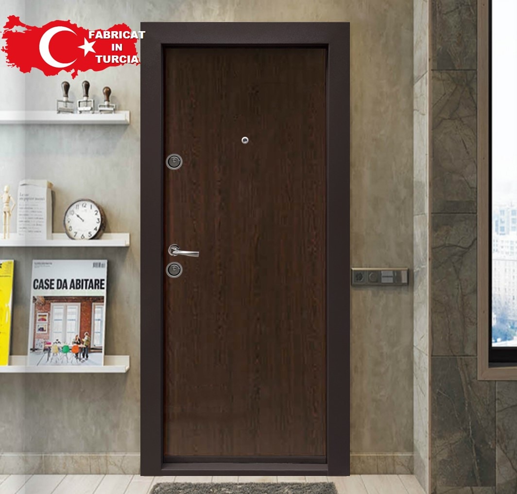 Usa de intrare pentru apartament BC113, fara geam, stanga, metal, 77 x 194 cm, wenge