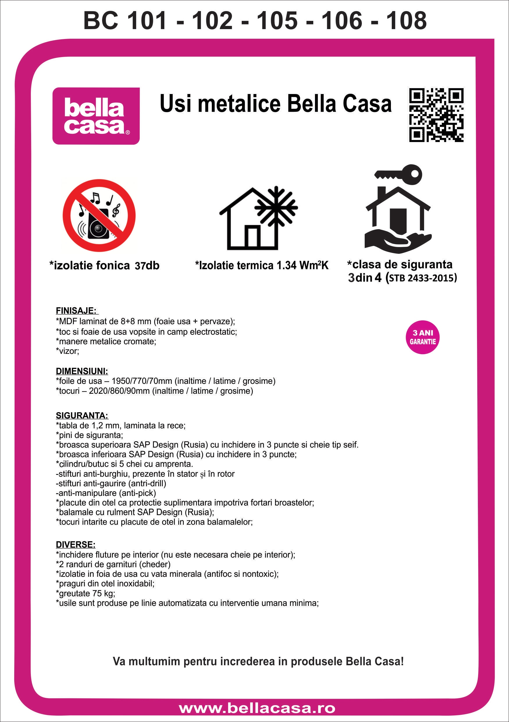 Usa de intrare pentru apartament BELLA CASA BC106, fara geam, dreapta, metal, 77 x 194 cm, grej