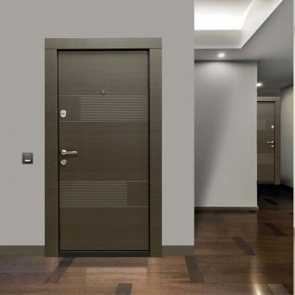 Usa de intrare pentru apartament BELLA CASA BC106, fara geam, stanga, metal, 77 x 194 cm, grej